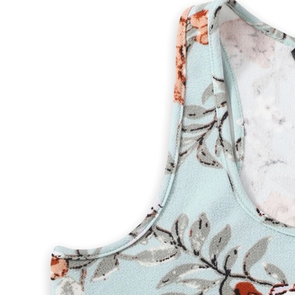 New Woman’s Spring Summer Boho Mint Blue Floral Print Racerback Casual Tank Top - Picture 9 of 11